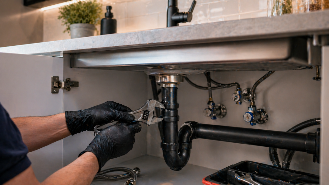 Water spraying from a burst plumbing pipe